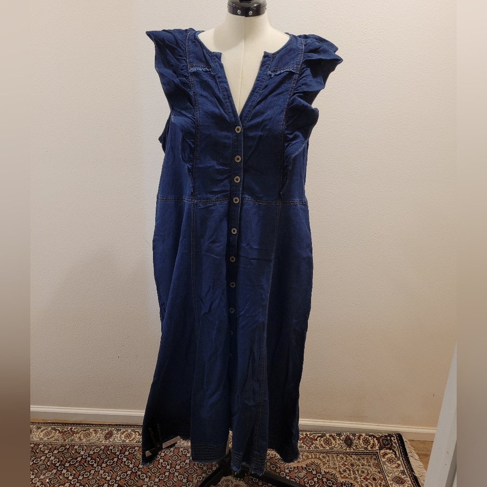 Anthropologie Deep Navy Button-Front Maxi Dress